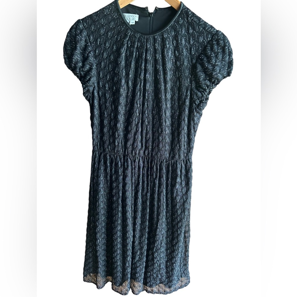 Maggy London Sparkling Lace Black Dress Size 12P, Sheer black and Silver overlay